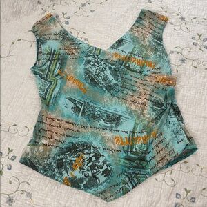 Vintage Y2K Graphic Print Tank Top Abstract Script Art Top Sleeveless Size Large